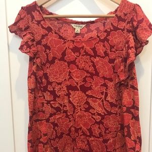 Lucky Brand Red Floral Ruffled Top